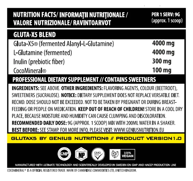 Gluta-X5 cu aroma de mar verde, 405g, Genius Nutrition 