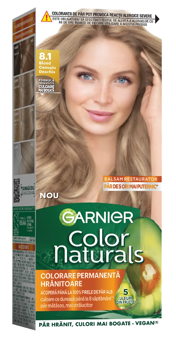 Vopsea de par permanenta Color Naturals 8.1 Blond Cenusiu Deschis, 112ml, Garnier