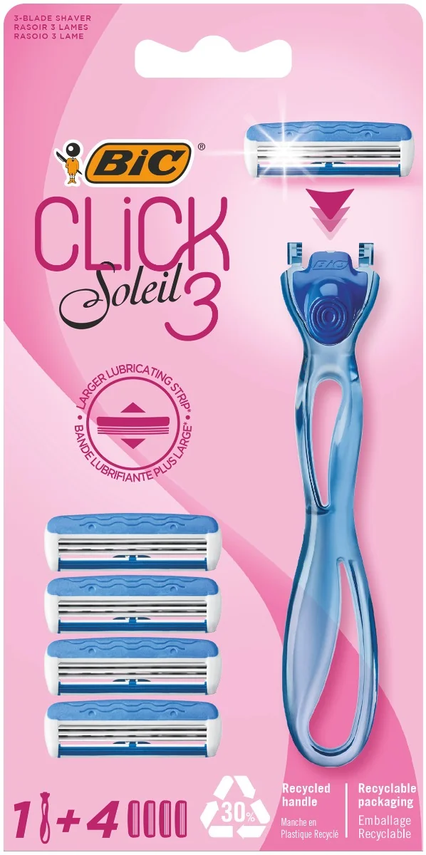 Pachet Aparat de ras Soleil 3 Click + Rezerve 4 bucati, BIC