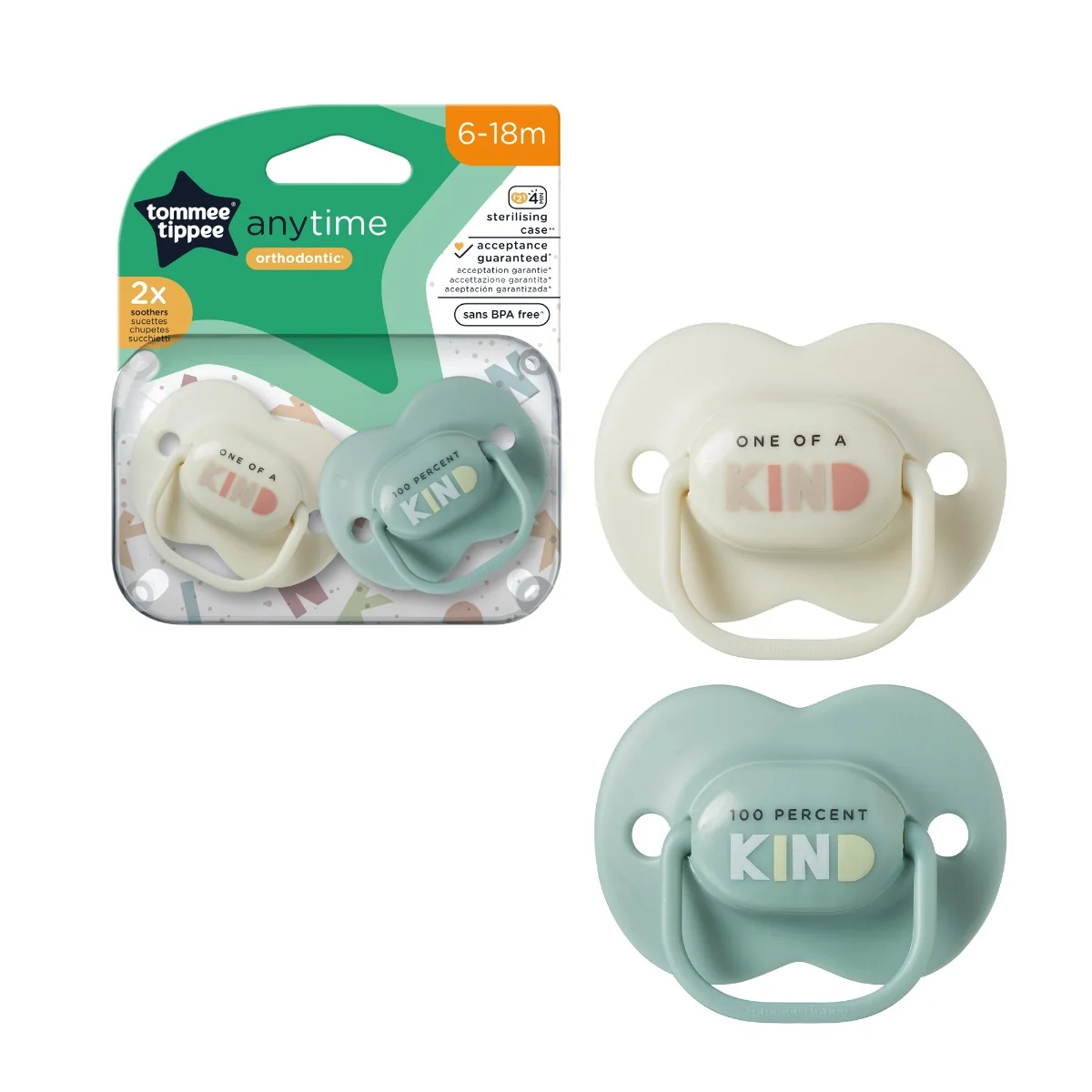 Suzeta Anytime cu design ortodontic simetric pentru 6-18 luni, 2 bucati, Tommee Tippee 