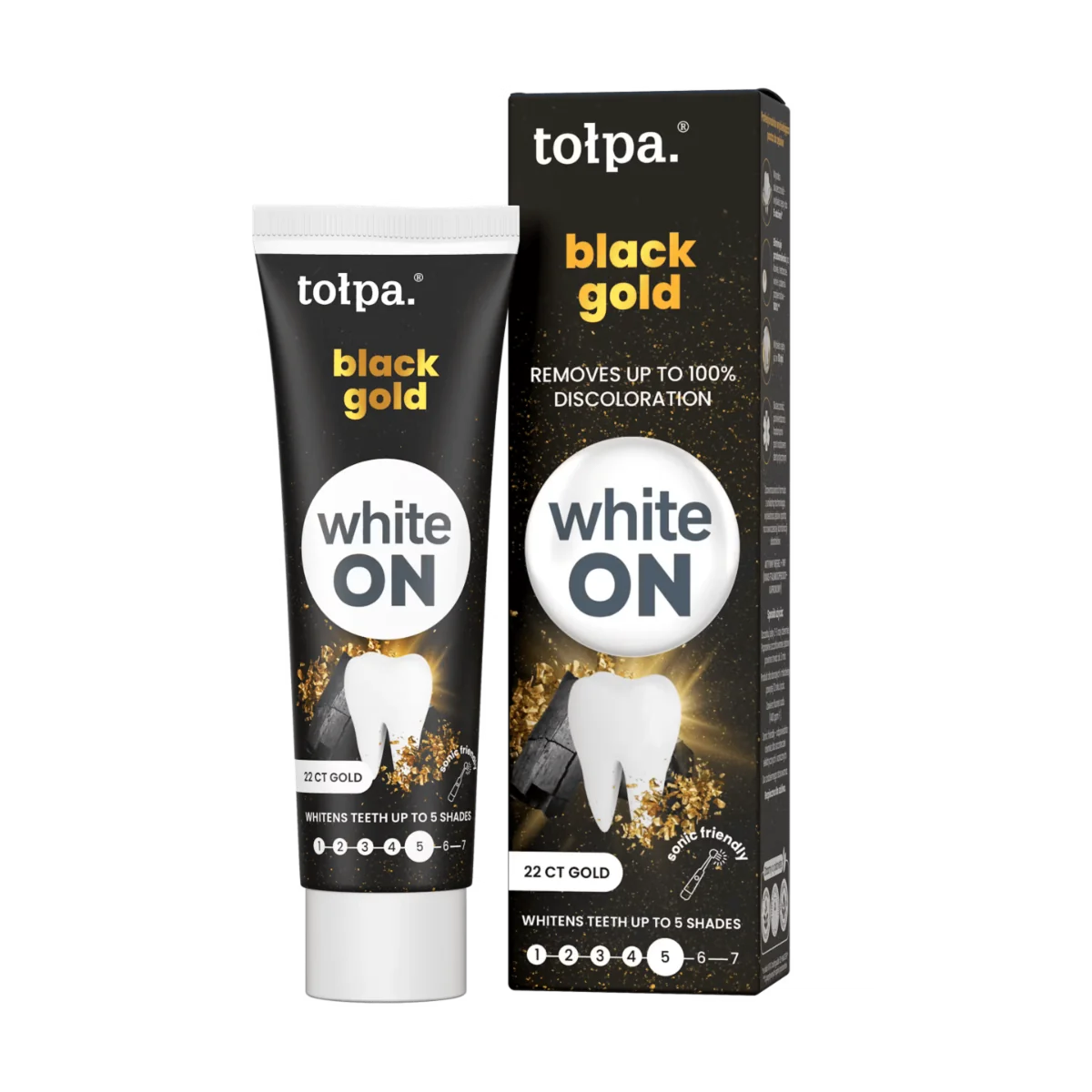 Pasta de dinti White ON Black Gold, 75ml, Tolpa