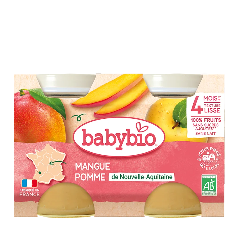 Piure de mere si mango Bio, 2 x 130g, BabyBio