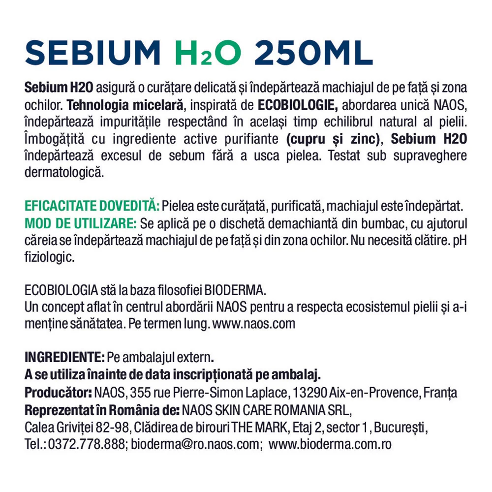 Solutie micelara Sebium H2O, 250ml, Bioderma