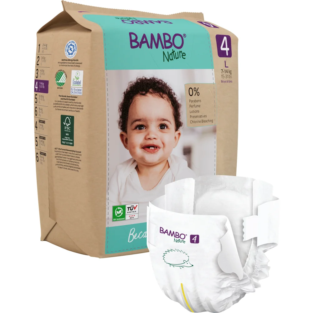 Scutece Eco Paper Bag Marimea Nr. 4 pentru 7-14 kg, 144 bucati, Bambo Nature