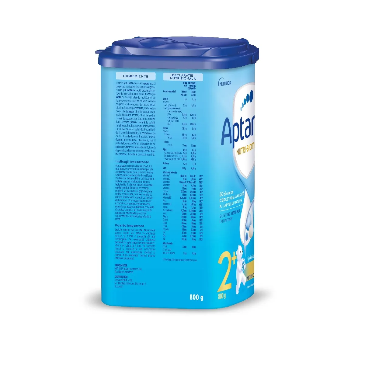 Lapte premium pentru copii de varsta mica 2-3 ani NUTRI-BIOTIK 2+, 800g, Aptamil 