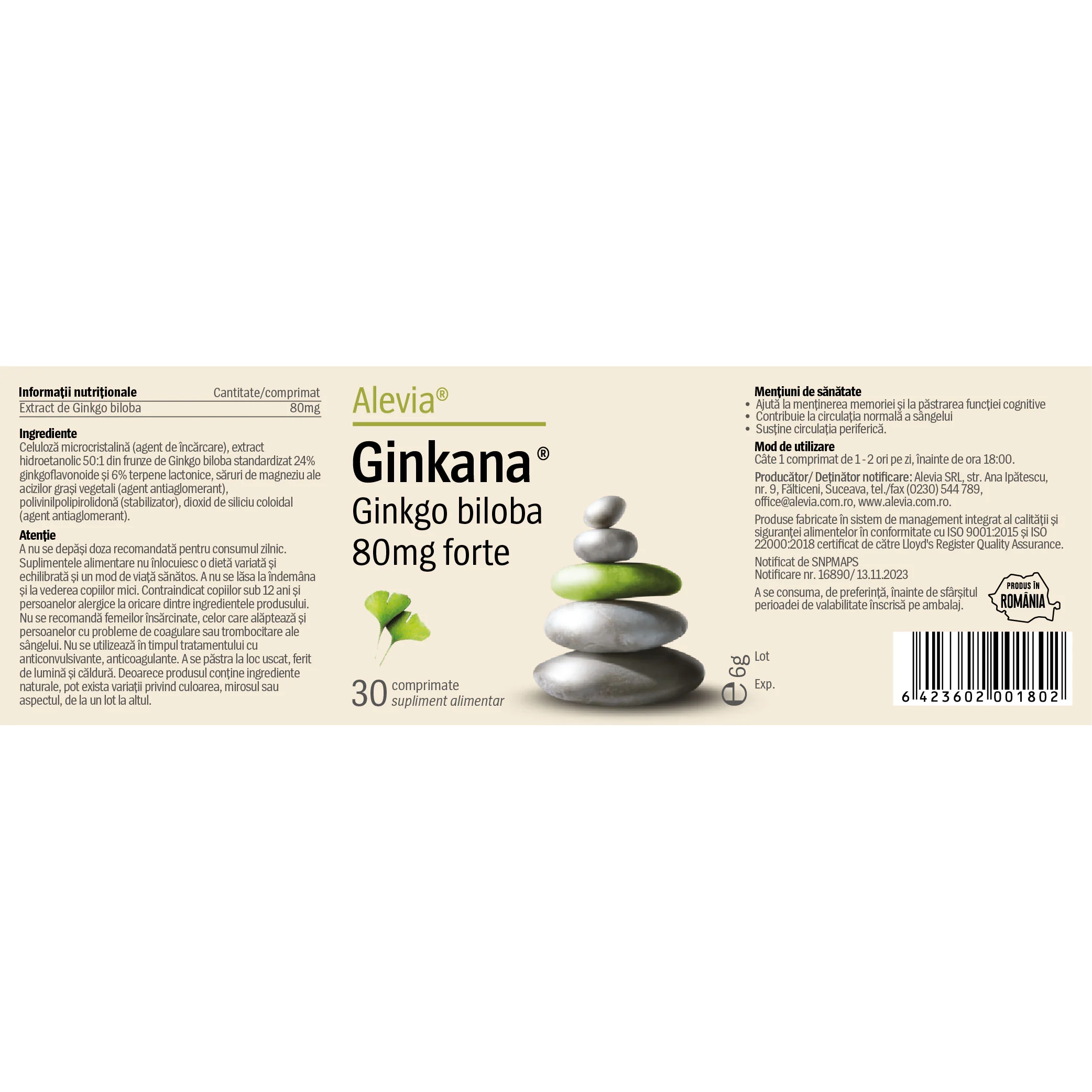 Ginkana Ginkgo biloba 80mg forte, 30comprimate, Alevia