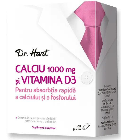 Dr.Hart Calciu Forte 1000mg+D3, 20 plicuri