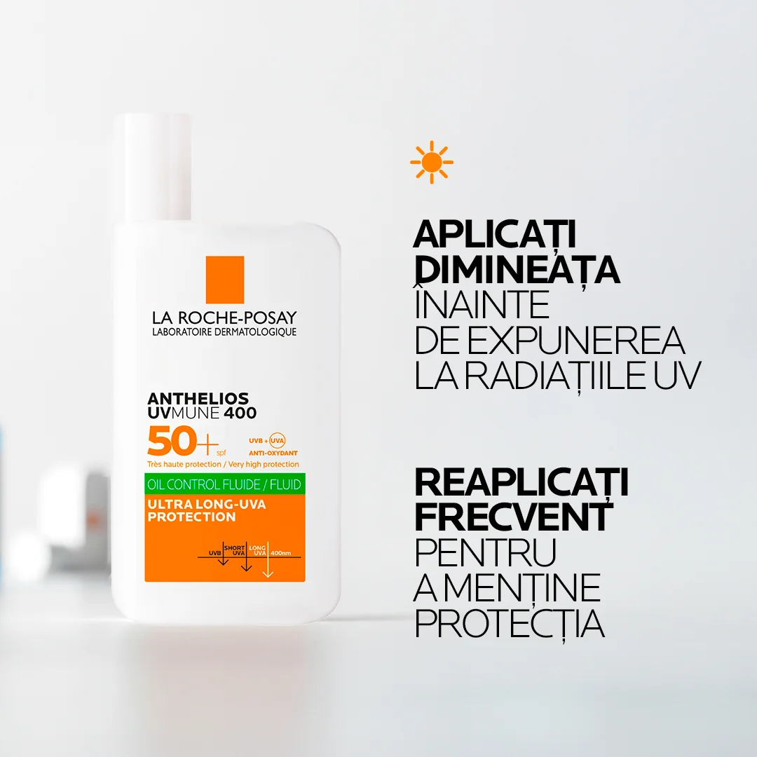 Fluid oil control cu protectie solara SPF 50+ textura ultra-fluida pentru ten mixt-gras Anthelios UV-Mune 400, 50ml, La Roche-Posay