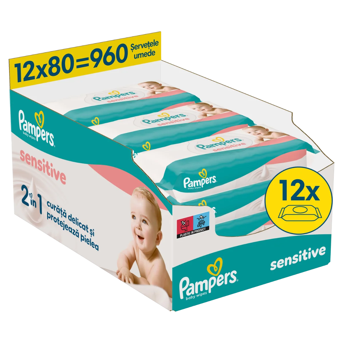 Servetele umede Sensitive, 960 bucati, Pampers