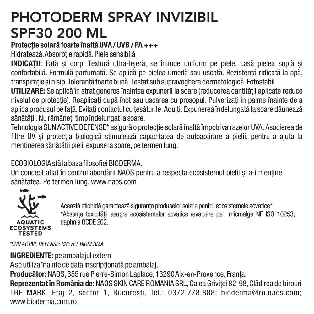 Spray protectie solara Photoderm SPF 30, 200ml, Bioderma