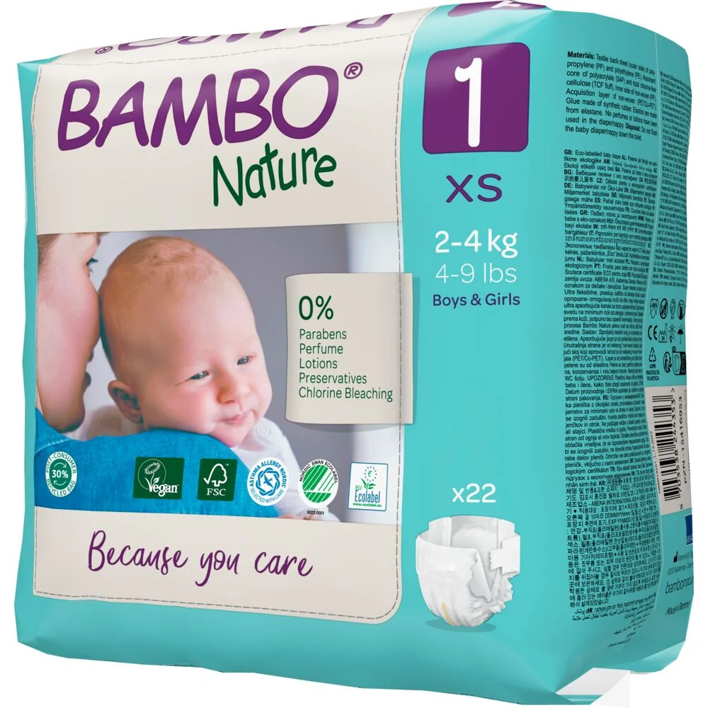 Scutece Ecolabel Nr. 1 pentru 2-4 kg, 22 bucati, Bambo Nature