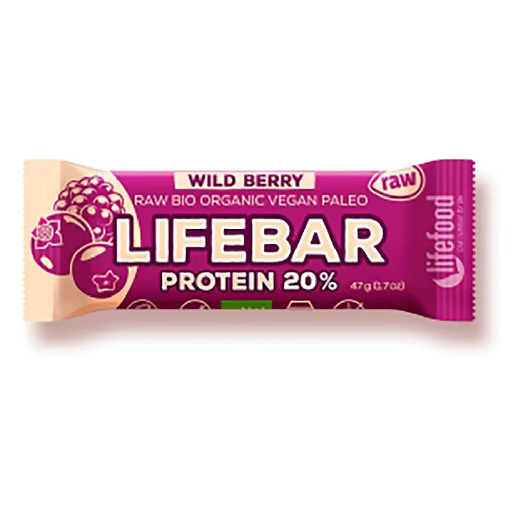 Baton proteic cu fructe de padure Lifebar Bio, 47g, Lifefood