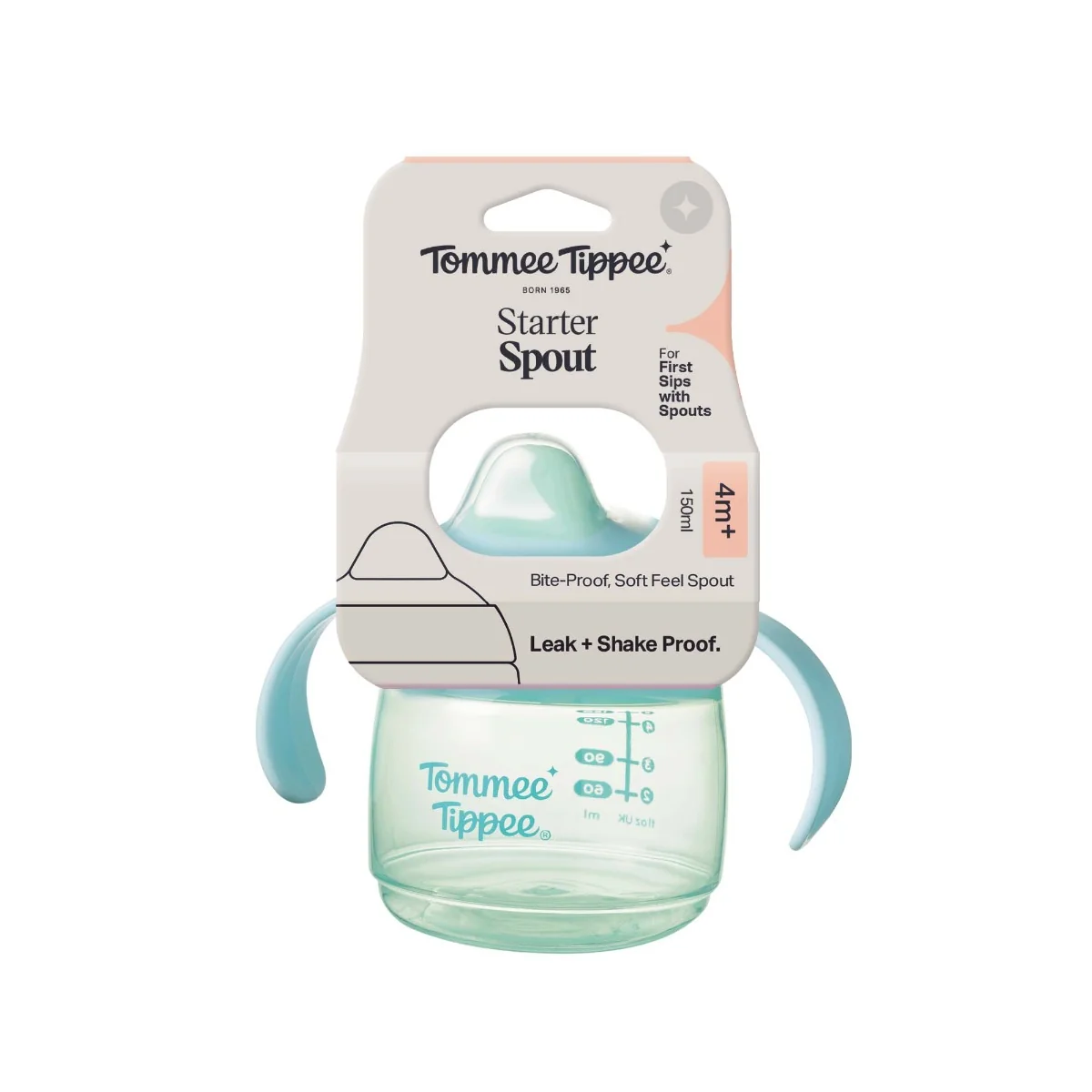 Cana  Starter Spout antiscurgere pentru 4 luni + cu cioc rezistent la muscaturi si manere usor de prins, 150ml, Tommee Tippee