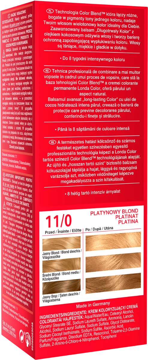 Vopsea de par permanenta 11/0 Blond Platinum, 110ml, Londa
