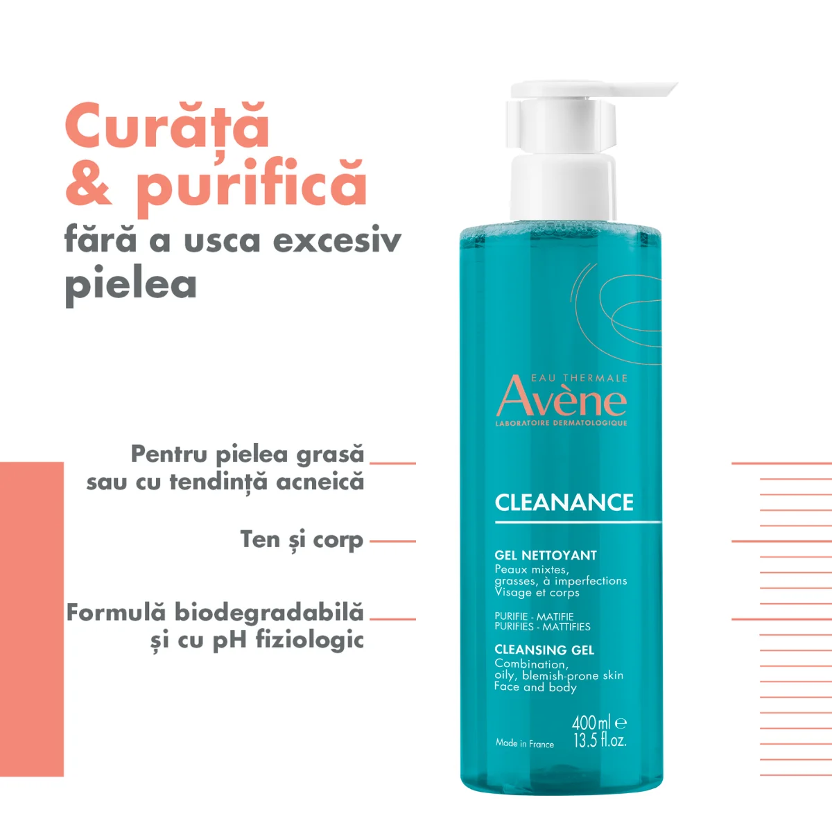 Gel de curatare pentru ten cu tendinta acneica Cleanance, 400ml, Avene