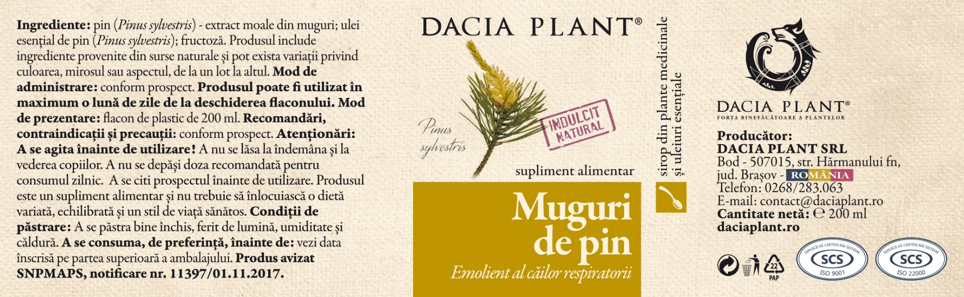 Sirop Muguri de Pin, 200 ml, Dacia Plant