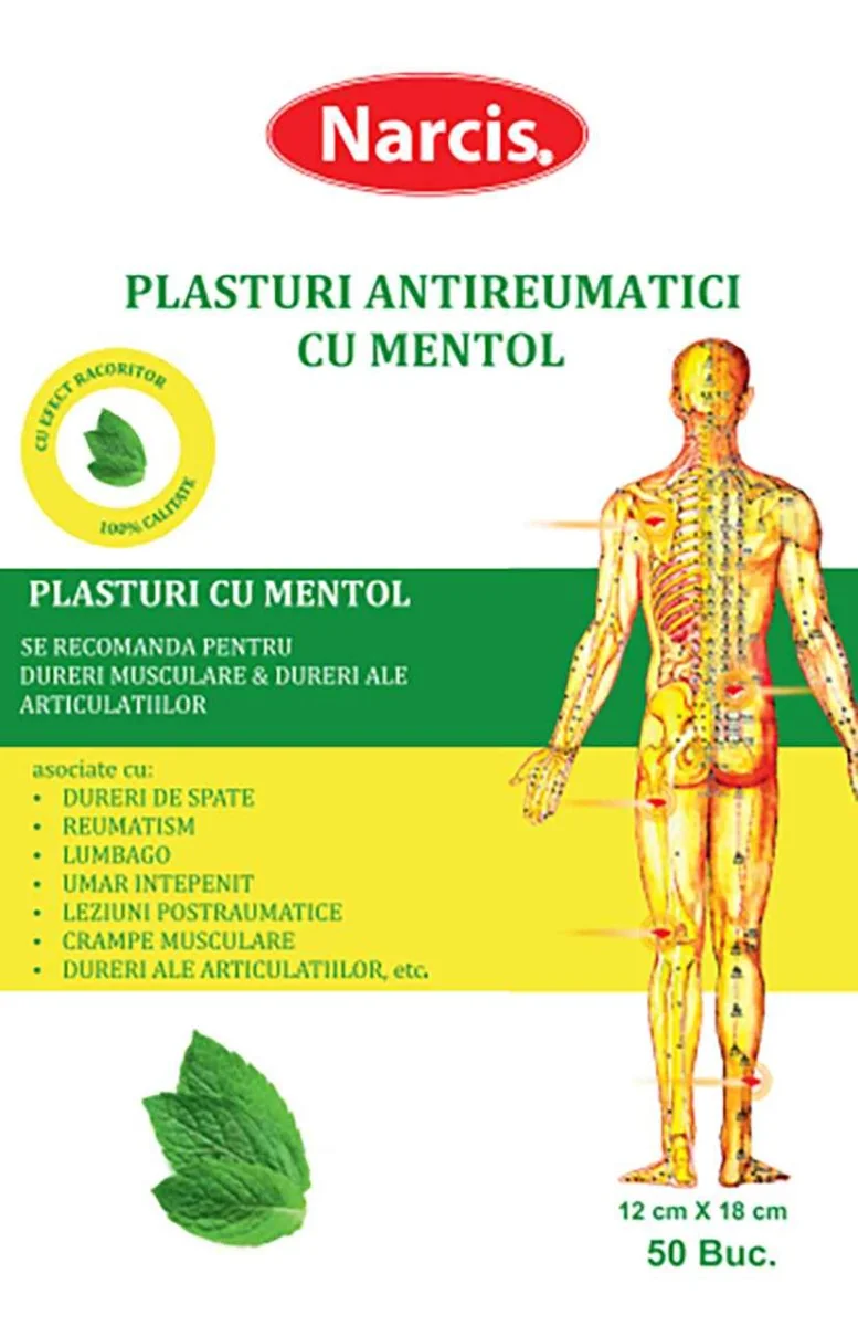 Plasture antireumatic cu mentol 12cm x 18cm, 1 bucata, Narcis