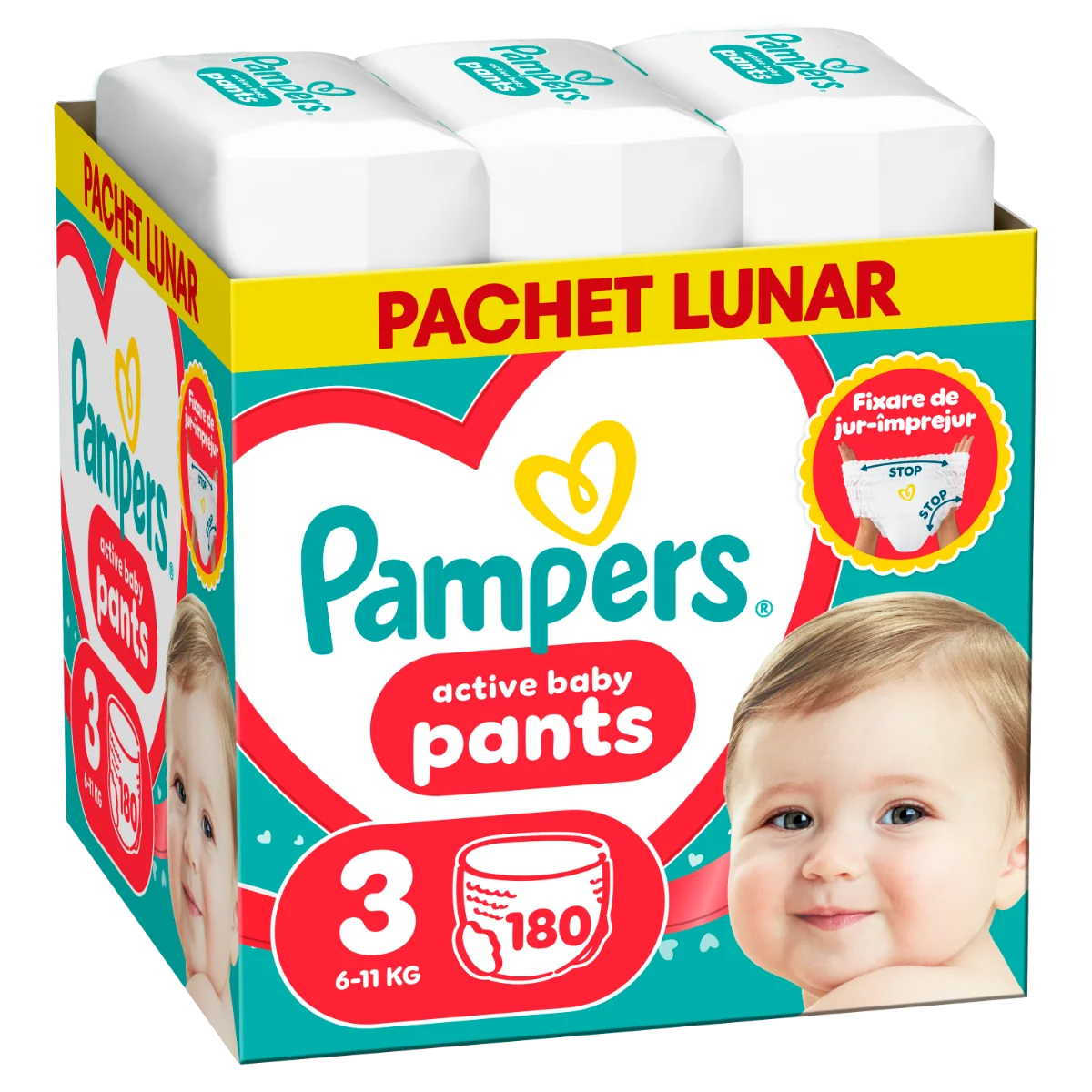 Scutece-chilotel Pants XXL Box Marimea 3 pentru 6-11 kg, 180 bucati, Pampers