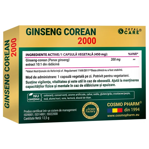Ginseng Corean 2000mg, 30 capsule, Cosmopharm