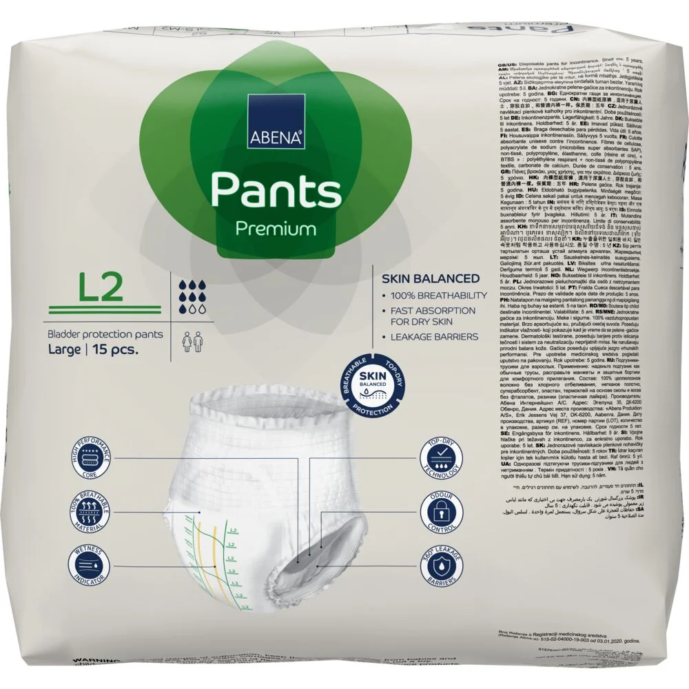 Scutece chilot pentru persoane active L2 100-140 cm Pants Premium cu absorbtie 1900ml, 15 bucati, Abena