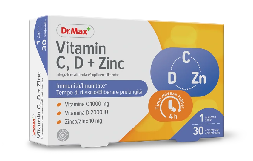 Dr. Max Vitamina C, D + Zinc, 30 comprimate 