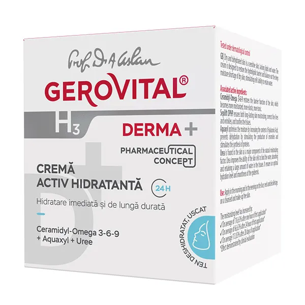 Crema activ hidratanta 24h H3 Derma+, 50ml, Gerovital 