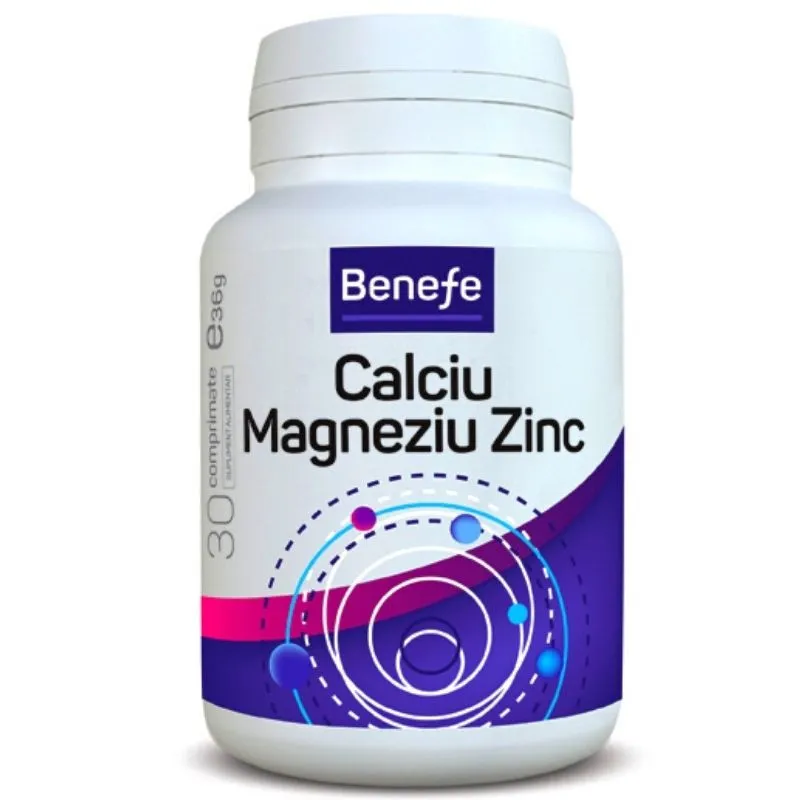 Calciu magneziu zinc Benefe, 30 comprimate, Alevia