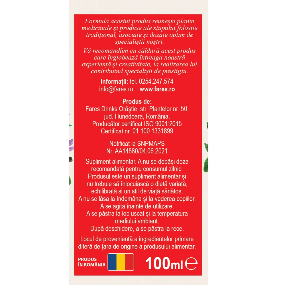 Sirop Biosept sirop A13 plante medicinale cu miere si propolis, 100 ml, Fares