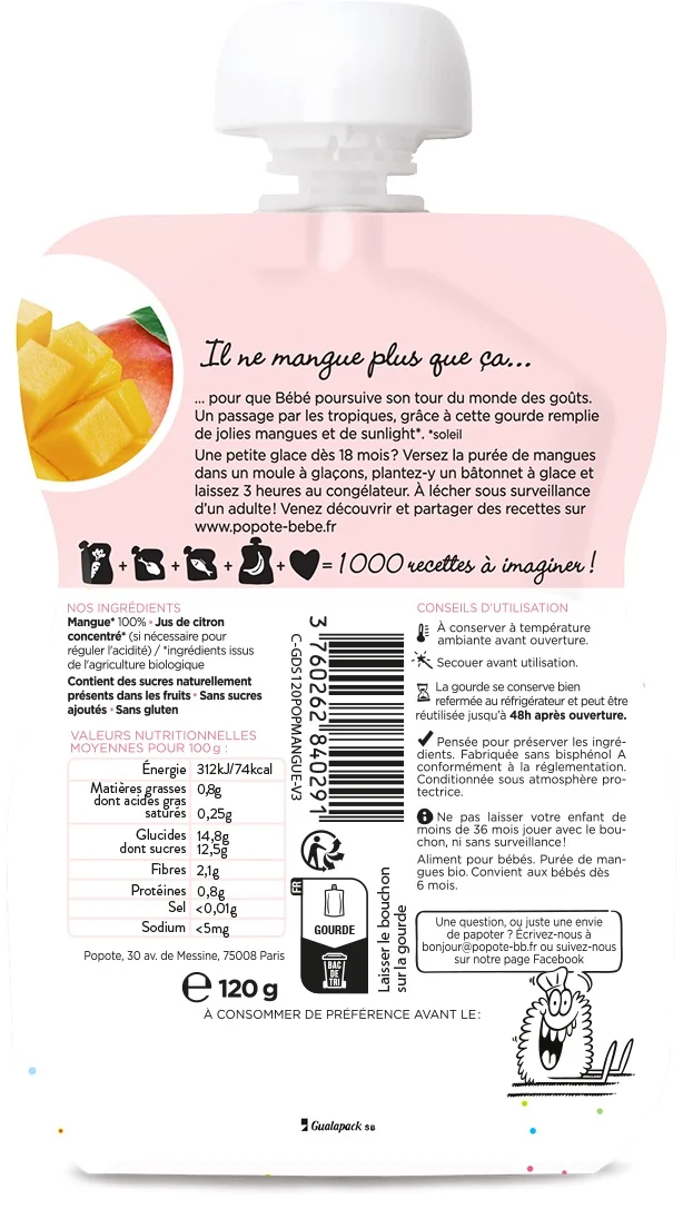 Piure cu mango 4-6 luni Bio, 120g, Popote