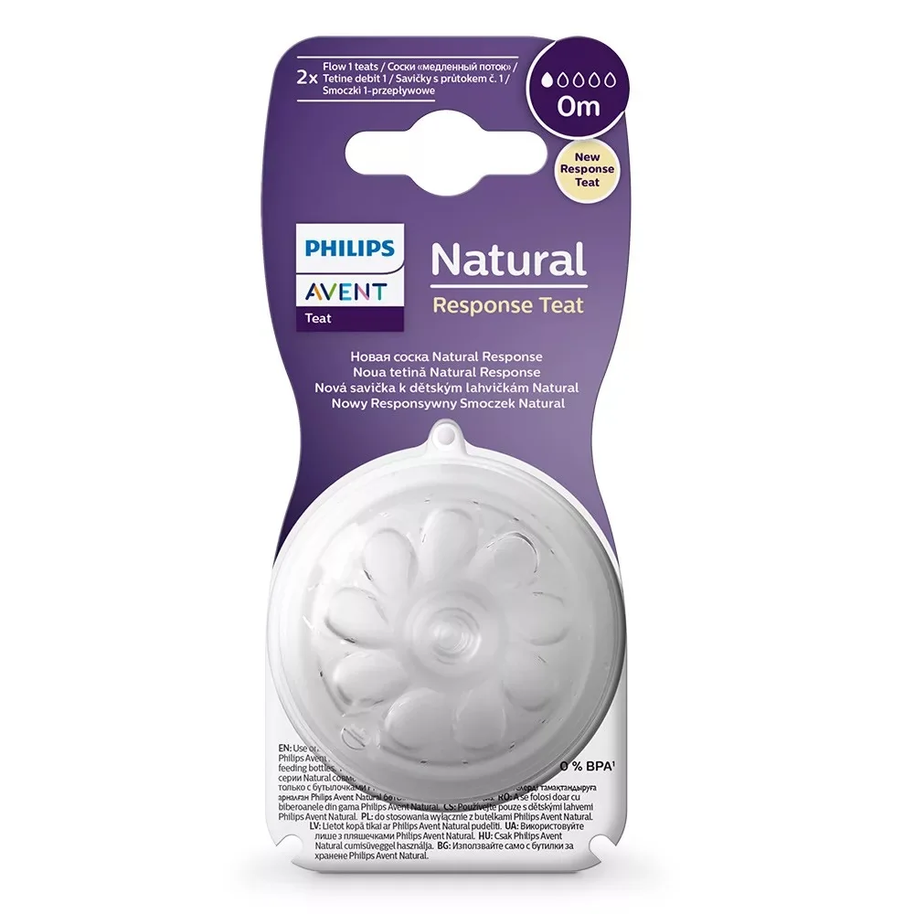 Set tetine pentru 0 luni primul debit 1 Natural Response SCY961/02, 2 bucati, Philips Avent