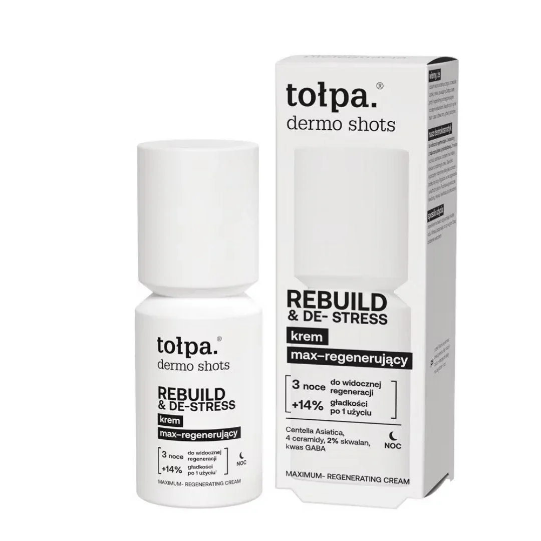Crema de noapte cu efect regenerant intens Dermo Shots Rebuild and De-Stress, 50ml, Tolpa