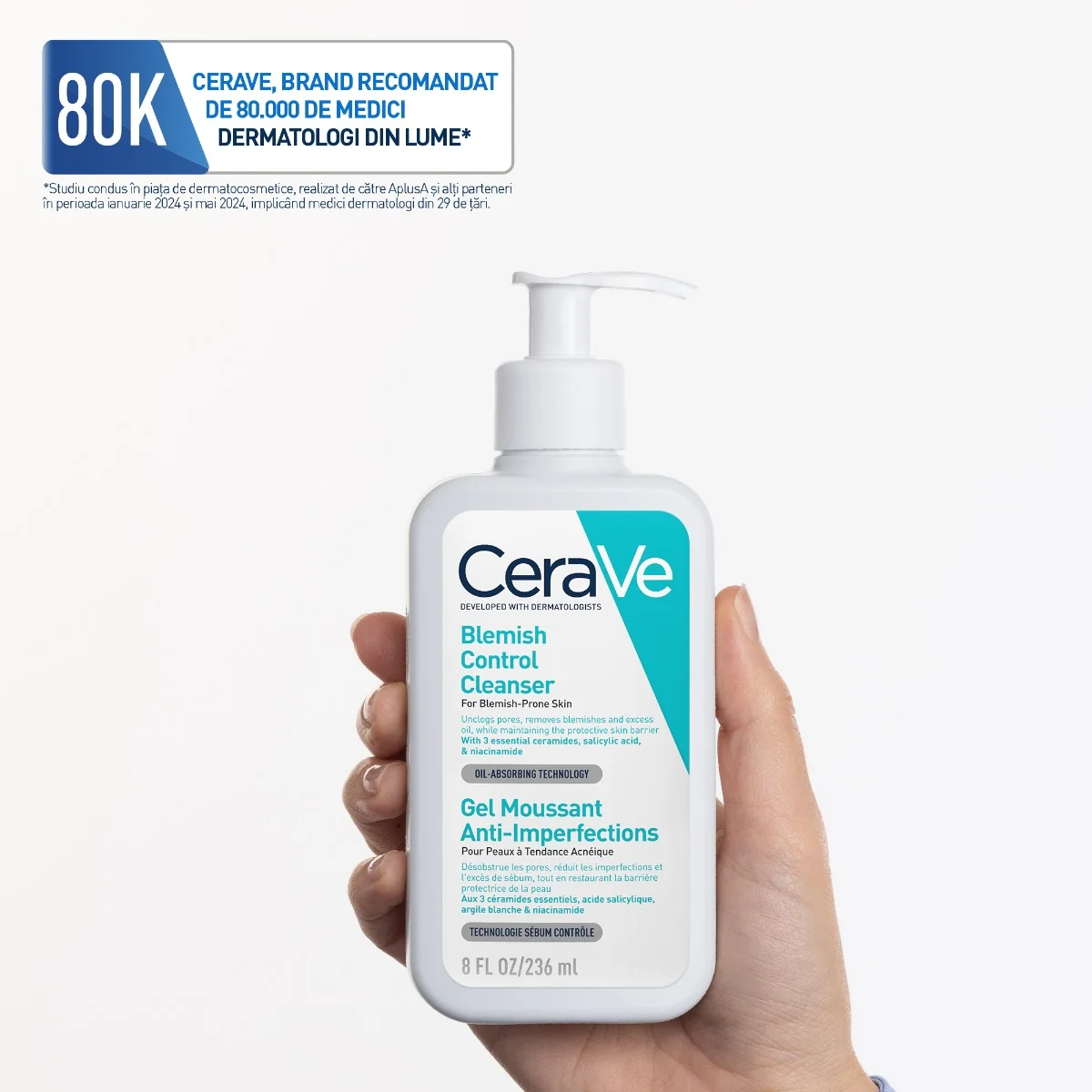 Gel de curatare spumant anti-imperfectiuni ten cu tendinta acneica, 236ml, CeraVe