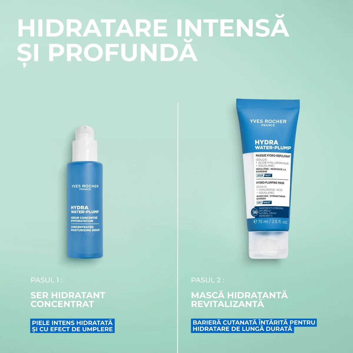 Masca hidratanta revitalizanta pentru ten Hydra Water-Plump, 75ml, Yves Rocher