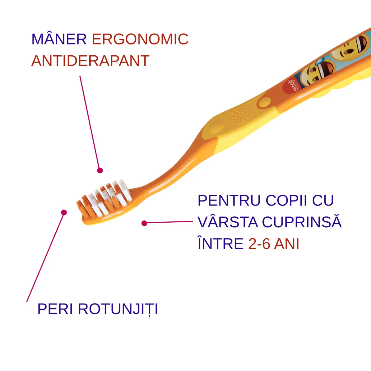 Periuta de dinti pentru copii intre 2-6 ani Emoji, 1 bucata, Elgydium