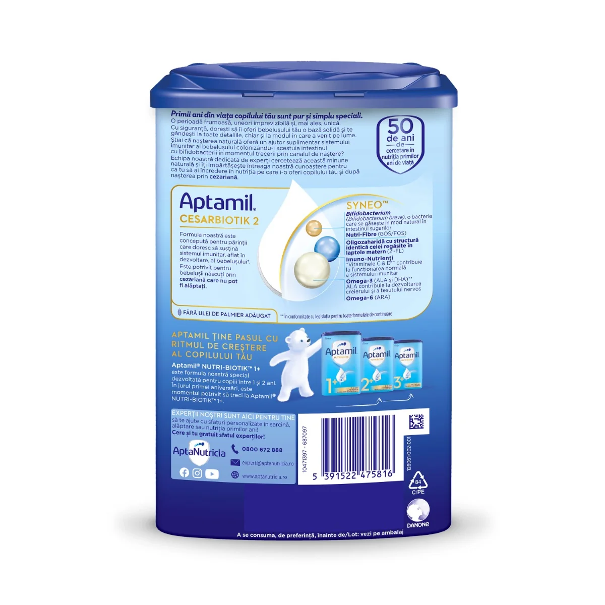 Lapte de continuare 6-12 luni CESAR-BIOTIK 2, 800g, Aptamil