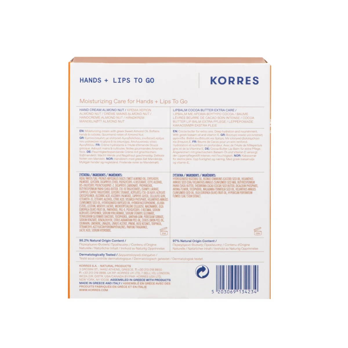 Pachet Everyday Essentials Balsam de buze 4.5g + Crema de maini 50ml, Korres