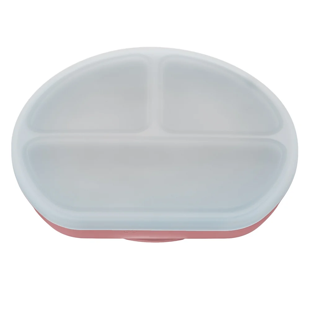 Farfurie compartimentata din silicon cu ventuza si capac Old Rose 6 luni+, 1 bucata, Appekids