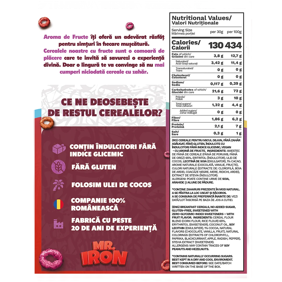 Cereale din ovaz fara zahar si fara gluten Fructe inghetate, 250g, Mr. Iron 