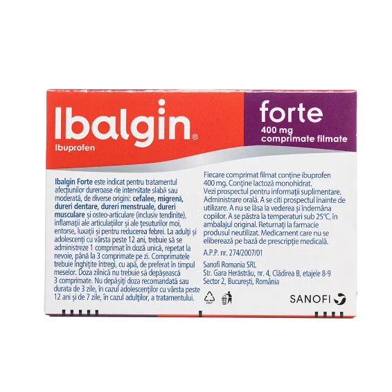 Ibalgin Forte 400mg, 12 comprimate, Sanofi