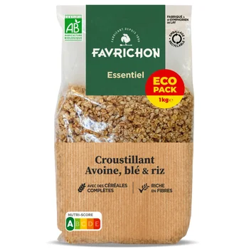 Musli bio crocant cu cereale integrale format economic, 1kg, Favrichon