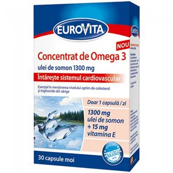 Concentrat de Omega-3 1300mg plus vitaminele D3 + E, 30 capsule, Eurovita 