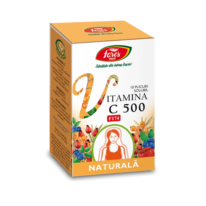 Vitamina C 500 naturala, 10 plicuri, Fares