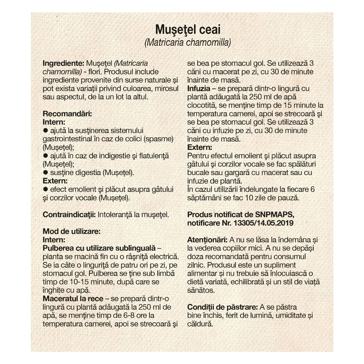 Ceai de musetel, 50g, Dacia Plant 