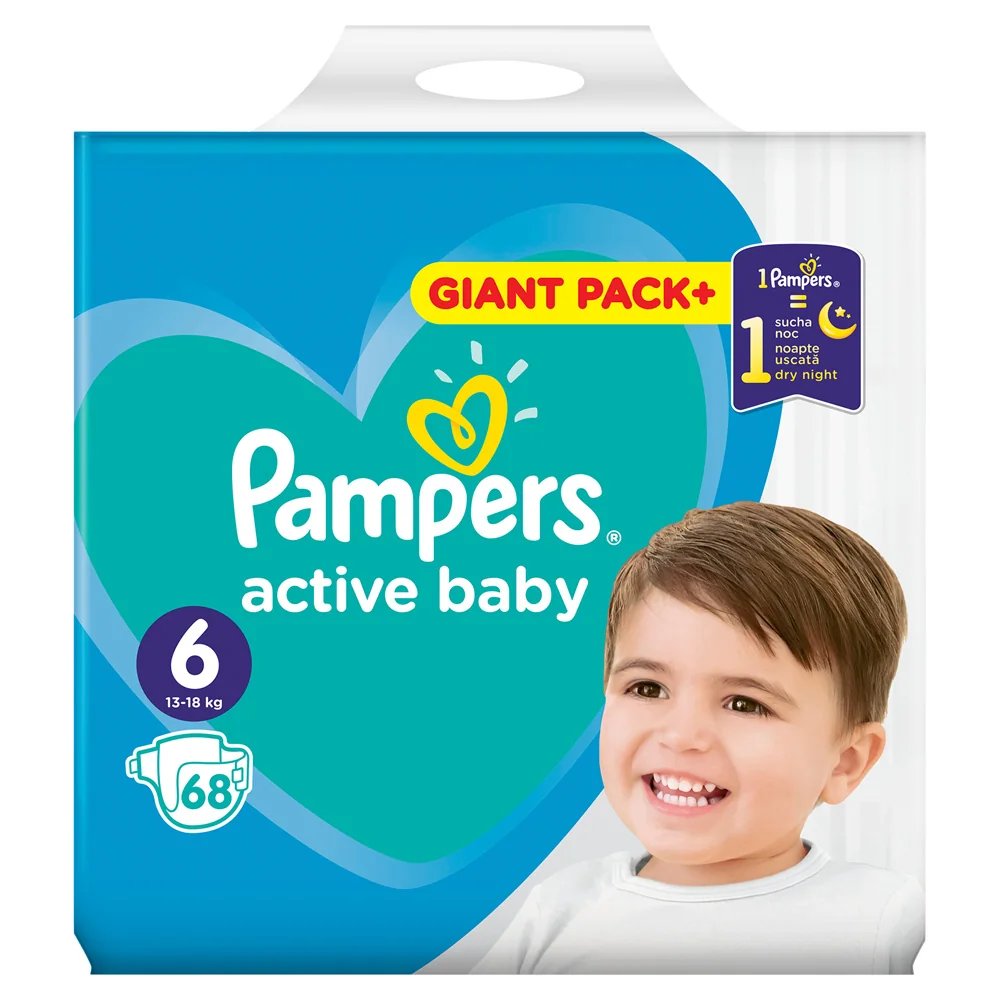 Scutece pentru copii Active Baby Marimea 6 13-18kg, 68 bucati, Pampers