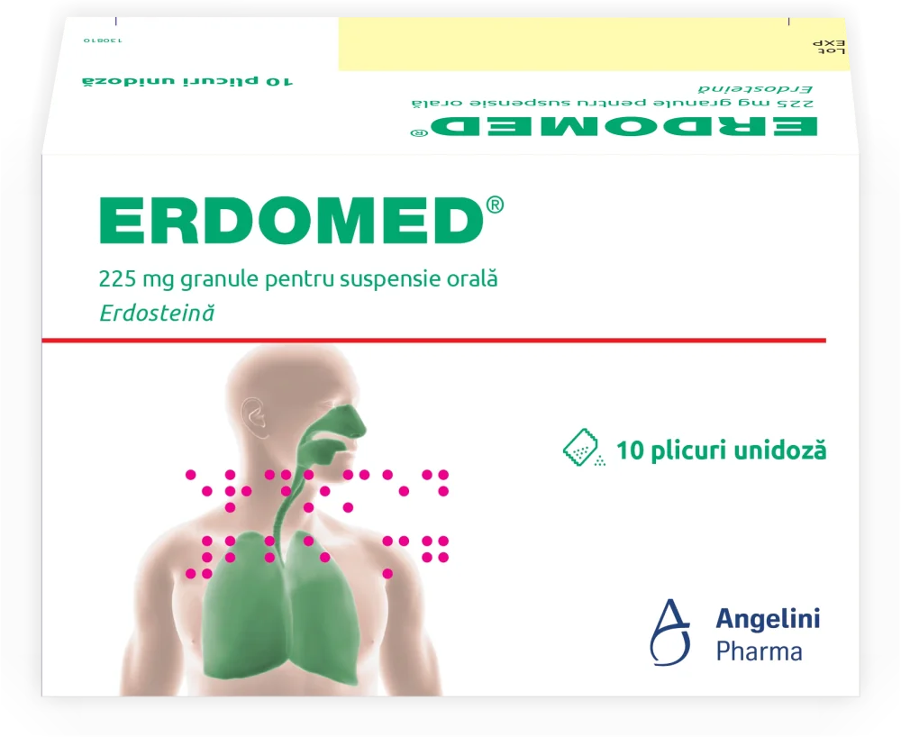 Erdomed 225mg, 10 plicuri cu granule pentru suspensie orala, Angelini