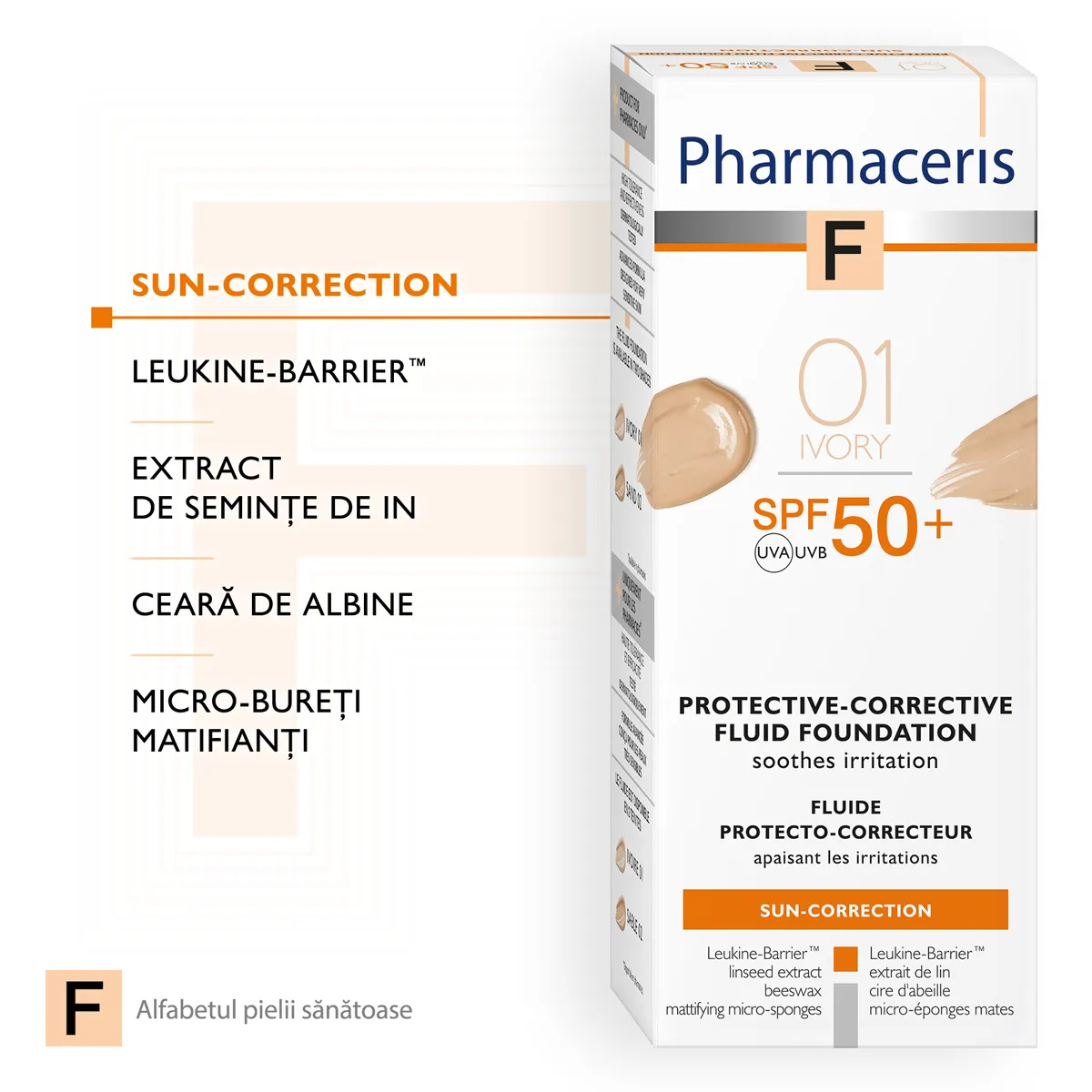Fond de ten fluid Protective-Corective SPF50 01 Ivory F, 30ml, Pharmaceris 
