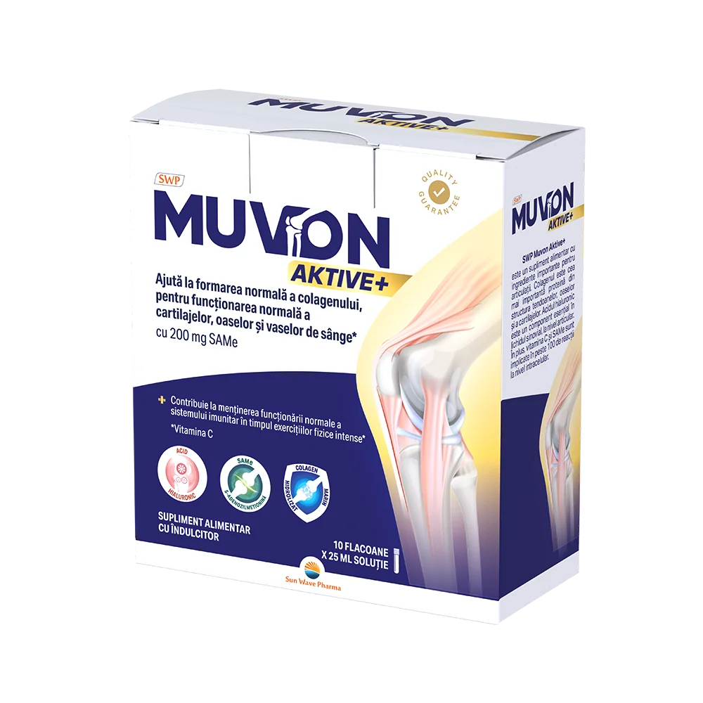 Supliment alimentar pentru articulatii Muvon Aktive Plus, 10 fiole, Sun Wave Pharma