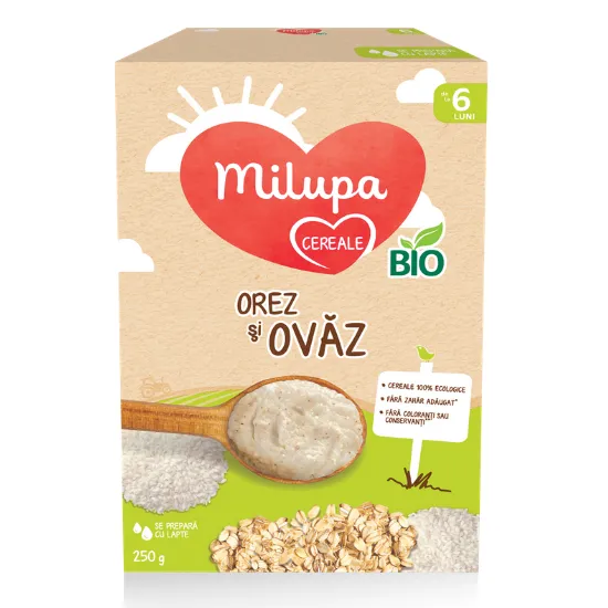 Cereale Bio orez si ovaz 6 luni+, 250g, Milupa