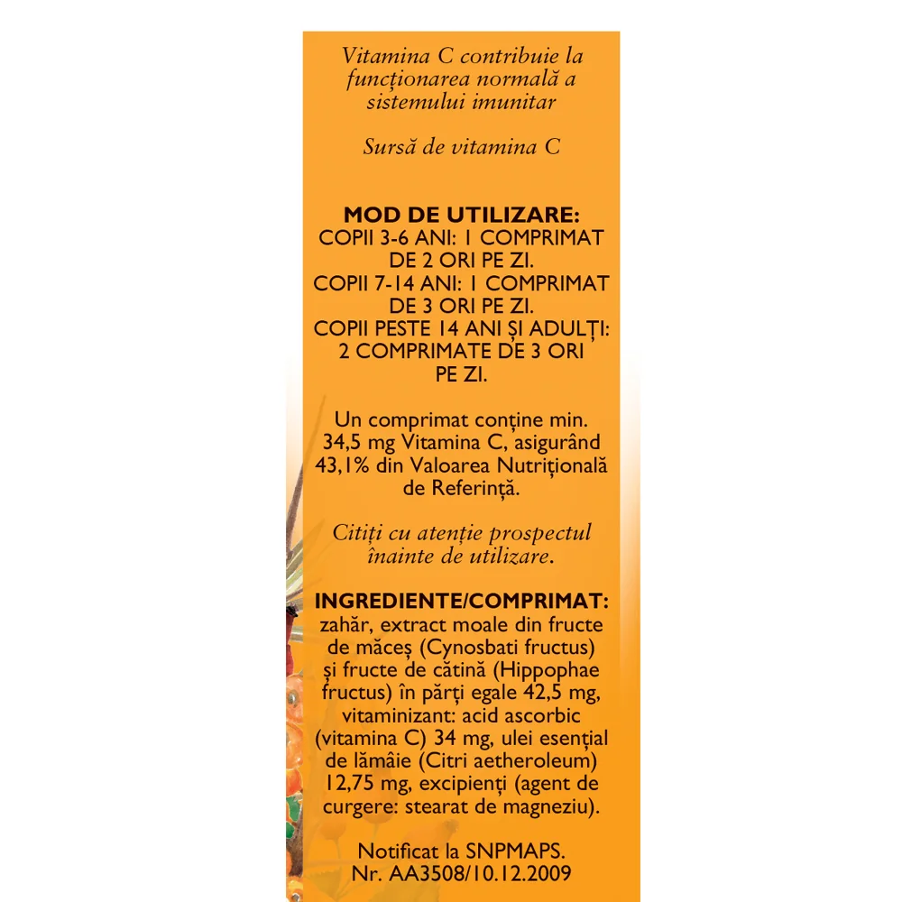 Vitaminizant cu macese si catina F154, 63 comprimate masticabile, Fares