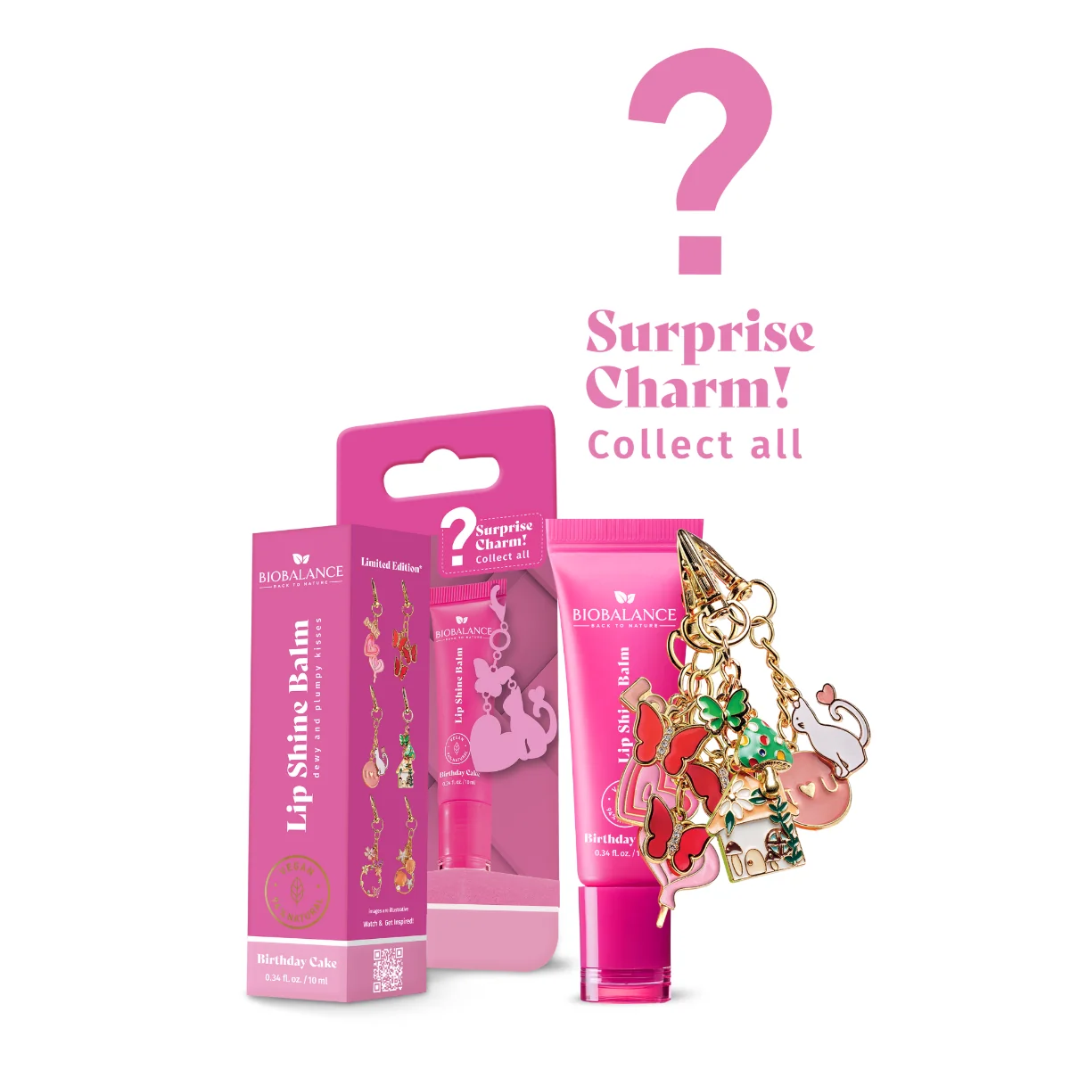 Balsam de buze cu efect lucios si breloc surpriza Birthday Cake, 10ml, Bio Balance